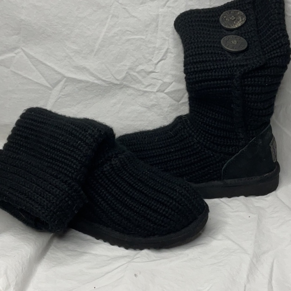 UGG Black Knit Boots with Button Accents